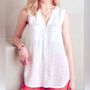 Anthropologie Maeve White Button Down Relaxed Top Sleeveless Blouse Tank 2